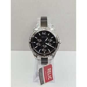 Relic By Fossil Starla ZR15631 Crystal Bezel Black Dial Quartz New Battery